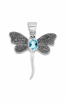 SAMUEL B. Sterling Silver Blue Topaz Dragonfly Pendant