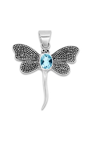 Samuel B. Sterling Silver Blue Topaz Dragonfly Pendant In Metallic