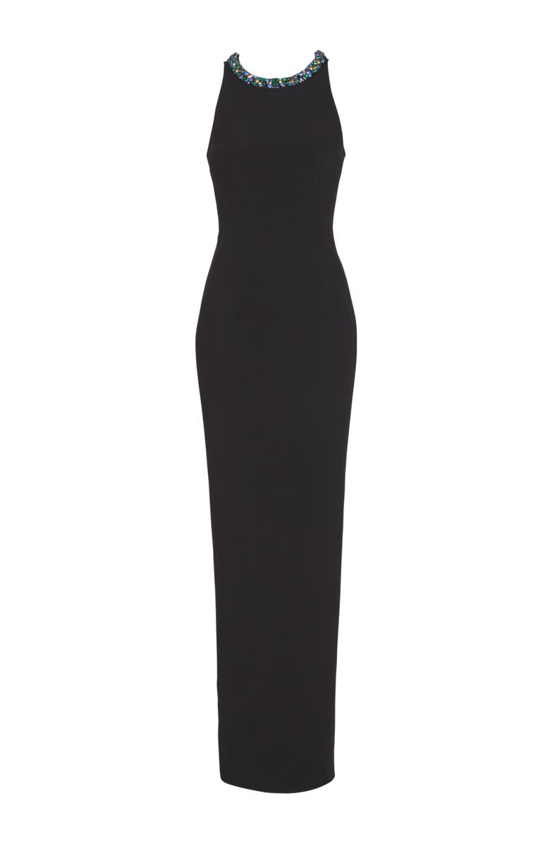 Balmain Long sleeveless dress in embroidered velvet, Alternate, color, Black