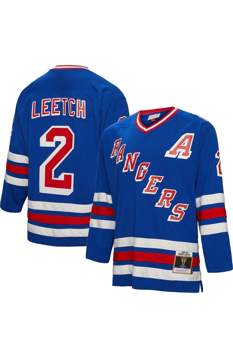 Mitchell & Ness Men's Mitchell & Ness Brian Leetch Blue New York Rangers Alternate Captain Patch 1993/94 Blue Line Player Jersey, Main, color, 