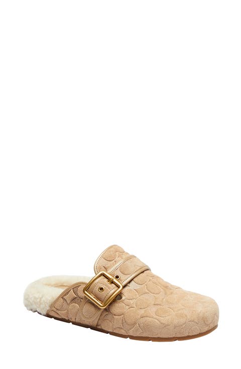Archival Buckle Embossed Suede Clog