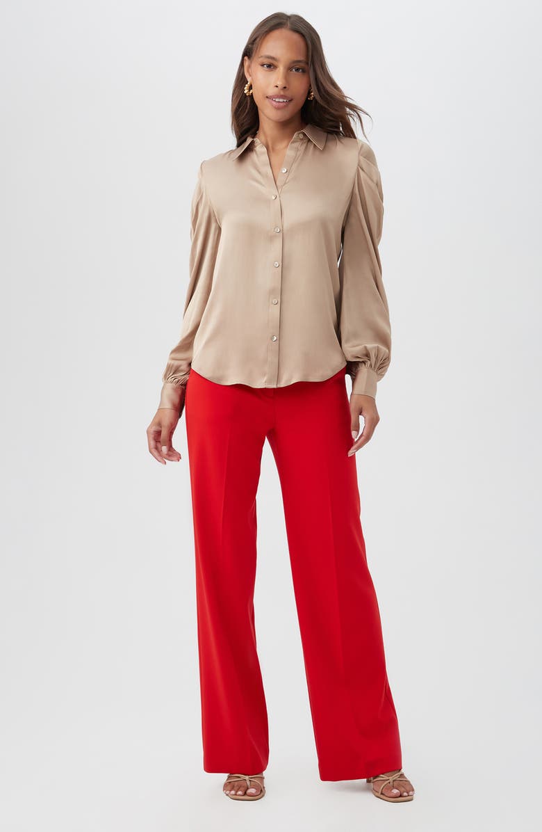 Trina Turk Bashira Pleated Puff Sleeve Silk Blend Button-Up Shirt, Alternate, color, Gold