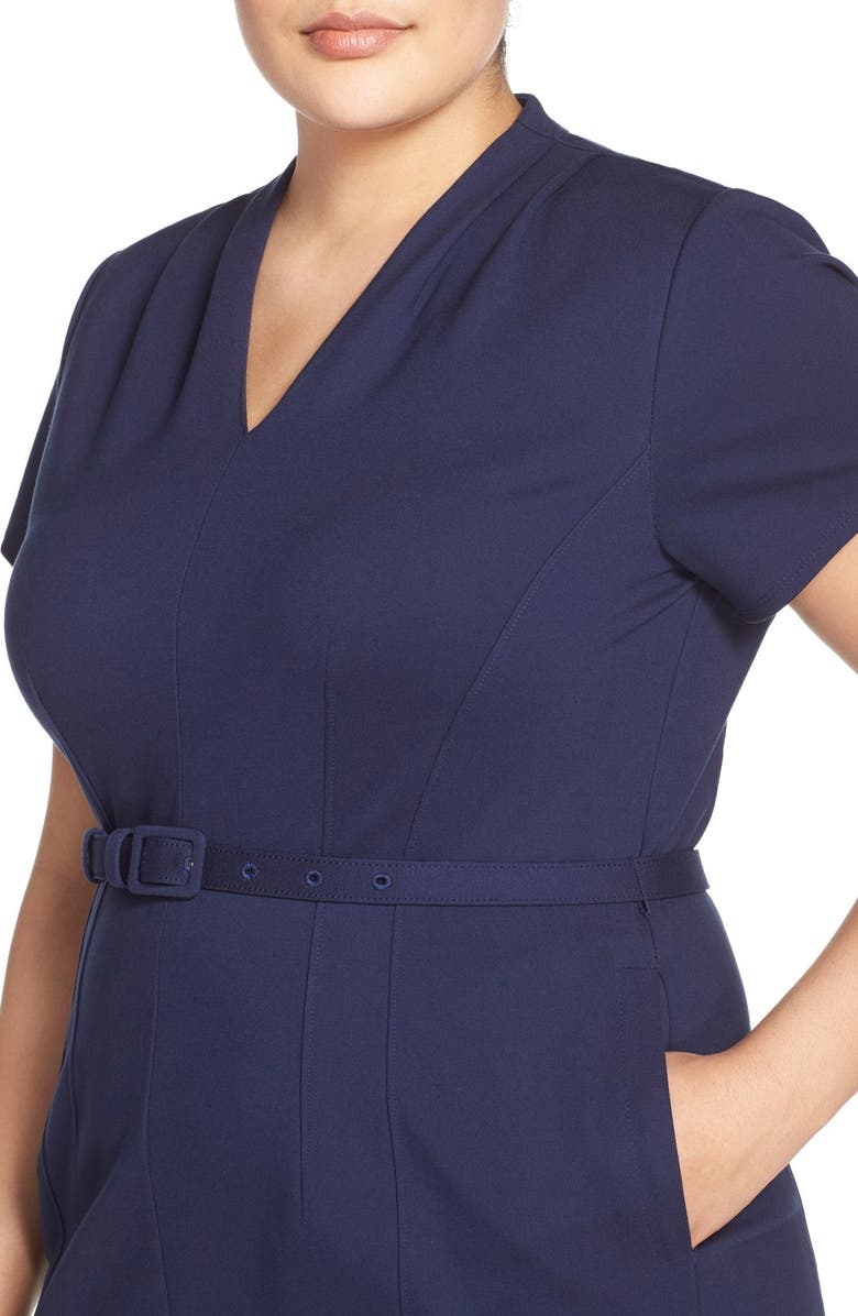 Sejour Belted Ponte V-Neck Sheath Dress, Alternate, color, 