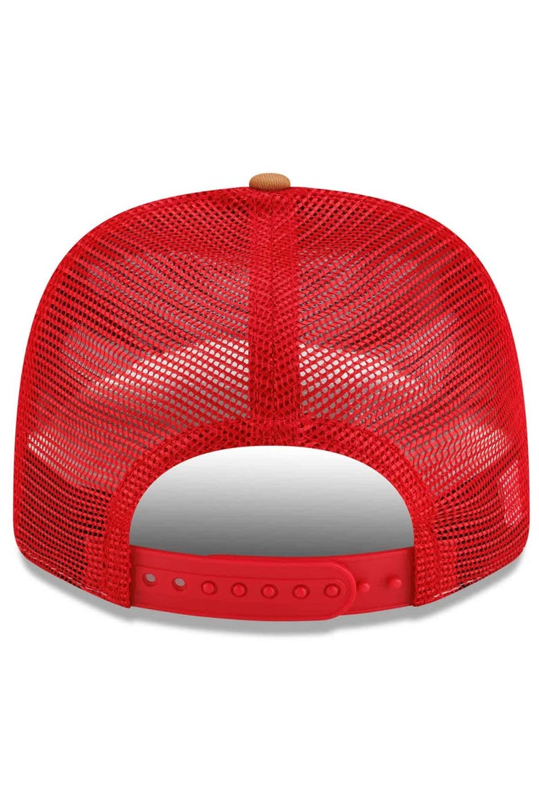 Men's New Era  Brown/Scarlet San Francisco 49ers Team Patch Split Panel 9SEVENTY Adjustable Trucker Hat, Alternate, color, Brown