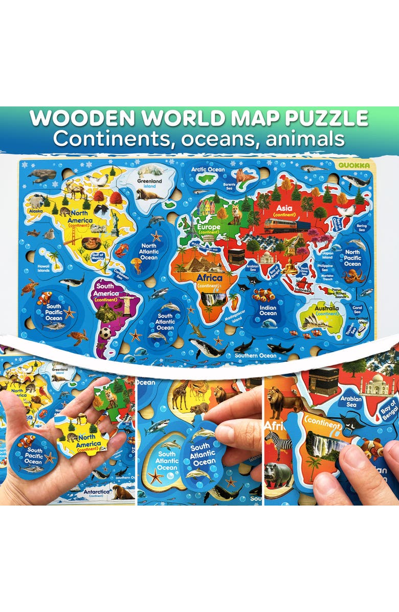 Quokka Kids Educational Map Puzzle Set - USA, World Map & Solar System Themes, Alternate, color, Usa & World Map