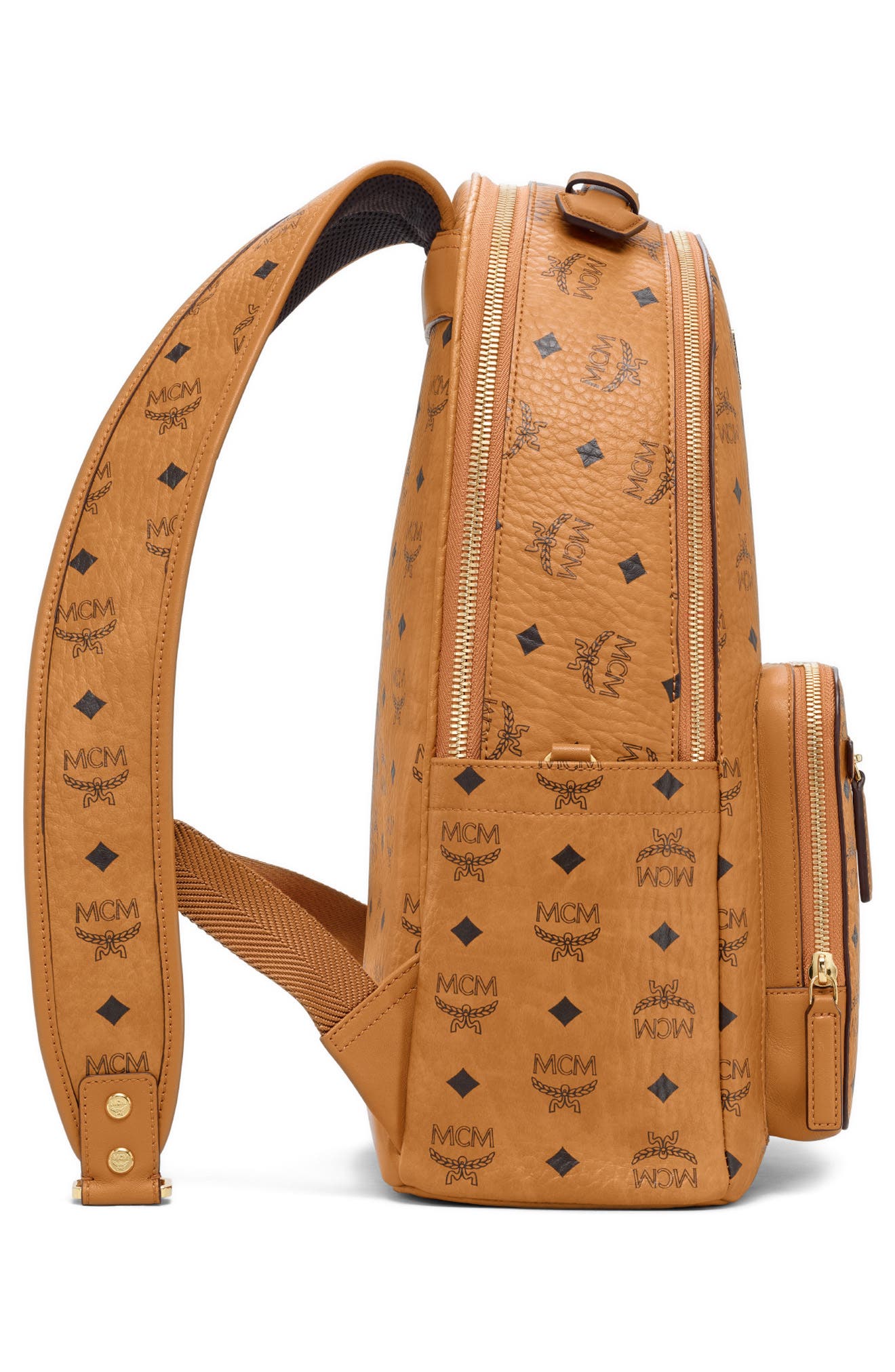 MCM Stark 40 Visetos Backpack, Alternate, color, Cognac