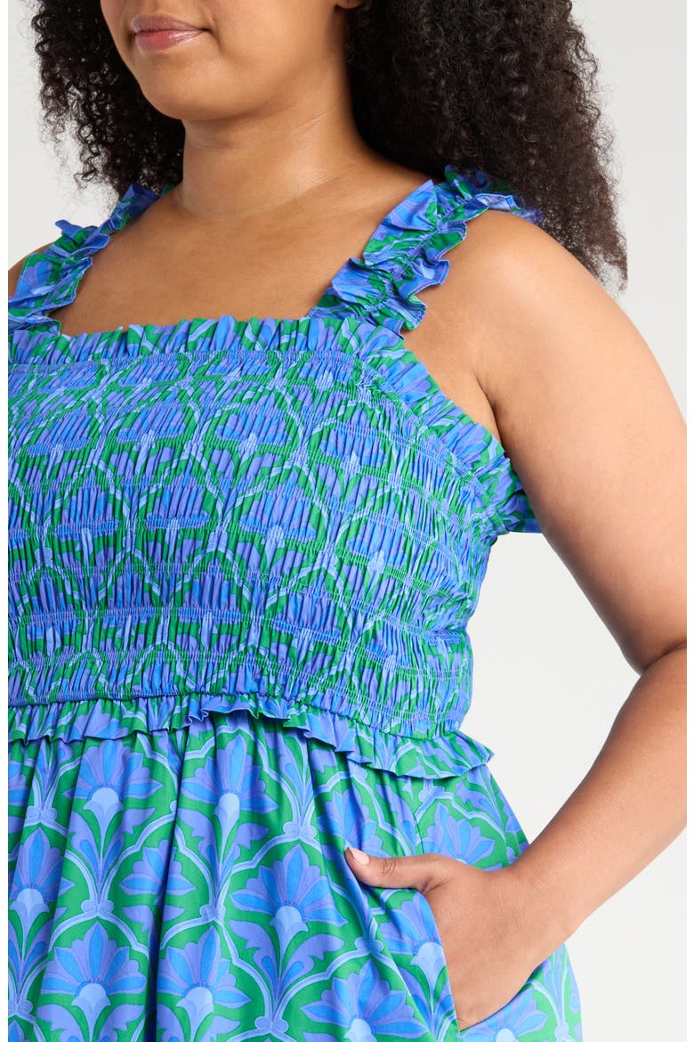Sera Floral Cotton Midi Sundress, Alternate, color, BLUE/ GREEN