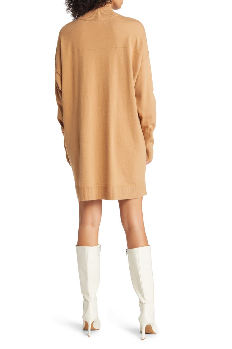 Rosie Mock Neck Long Sleeve Sweater Dress, Alternate, color, CAMEL
