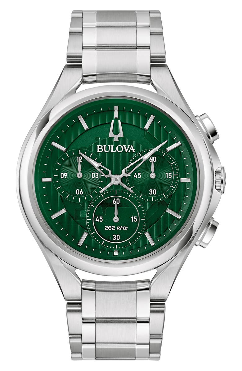 BULOVA Curv Bracelet Chronograph Watch, 44mm, Main, color, Silver-Tone