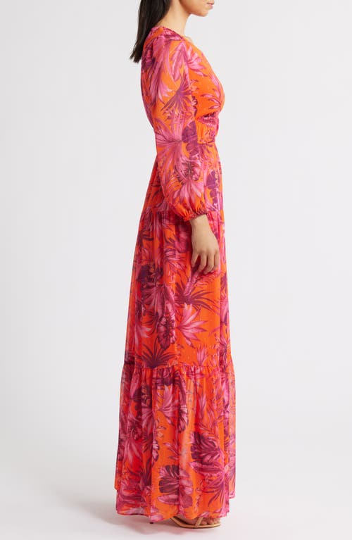 Eliza J V-neck Long Sleeve Tiered Maxi Dress In Pink