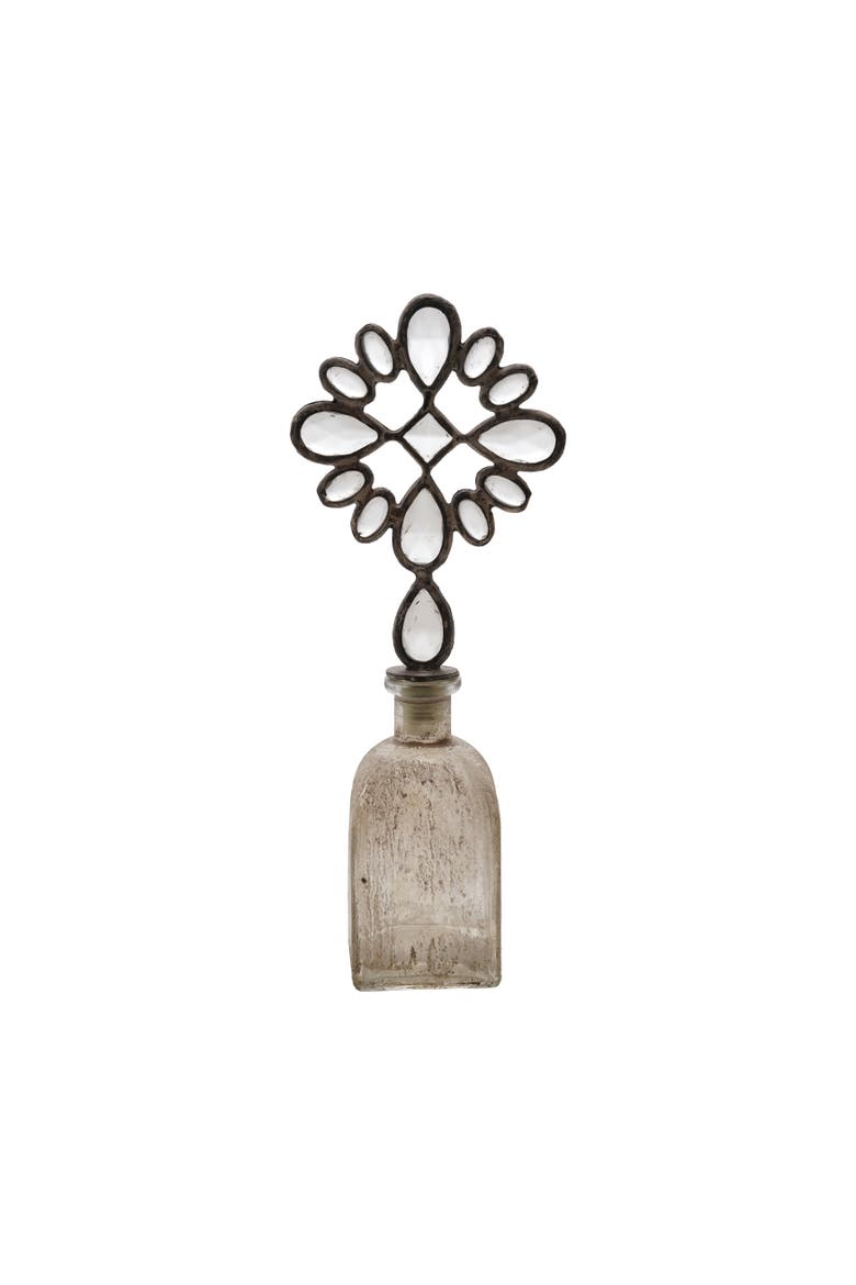 Large Decorative Glass Bottle with Zinc Alloy Stopper, Distressed Finish, Main, color, Silver