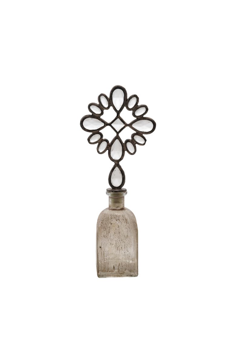 Storied Home Large Decorative Glass Bottle with Zinc Alloy Stopper, Distressed Finish, Main, color, Silver