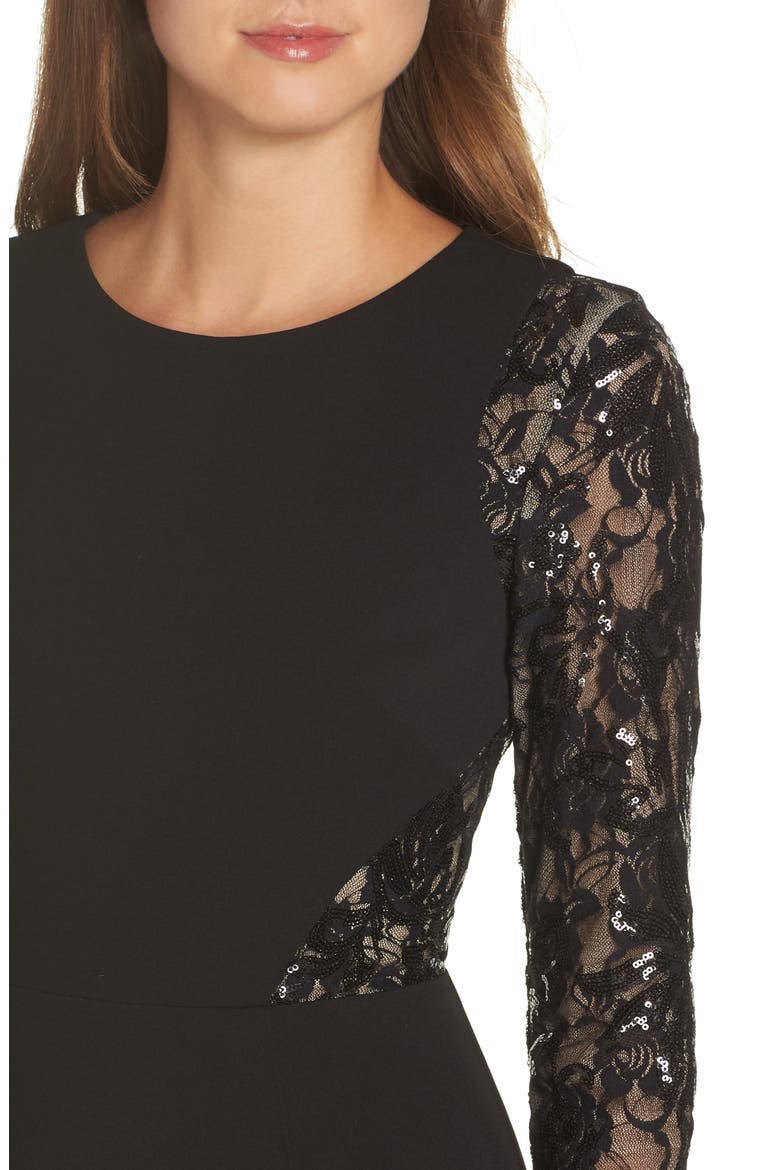Embellished Lace Gown, Alternate, color, BLACK