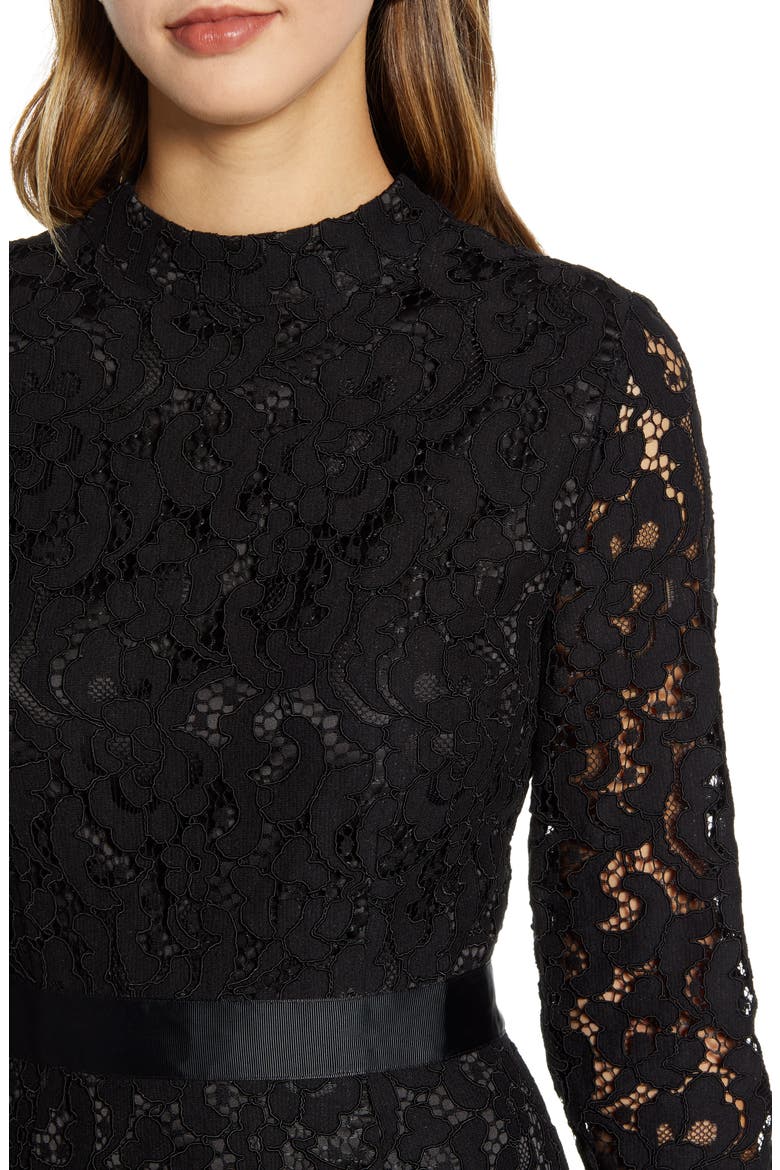 Long Sleeve Lace Dress, Alternate, color, BLACK