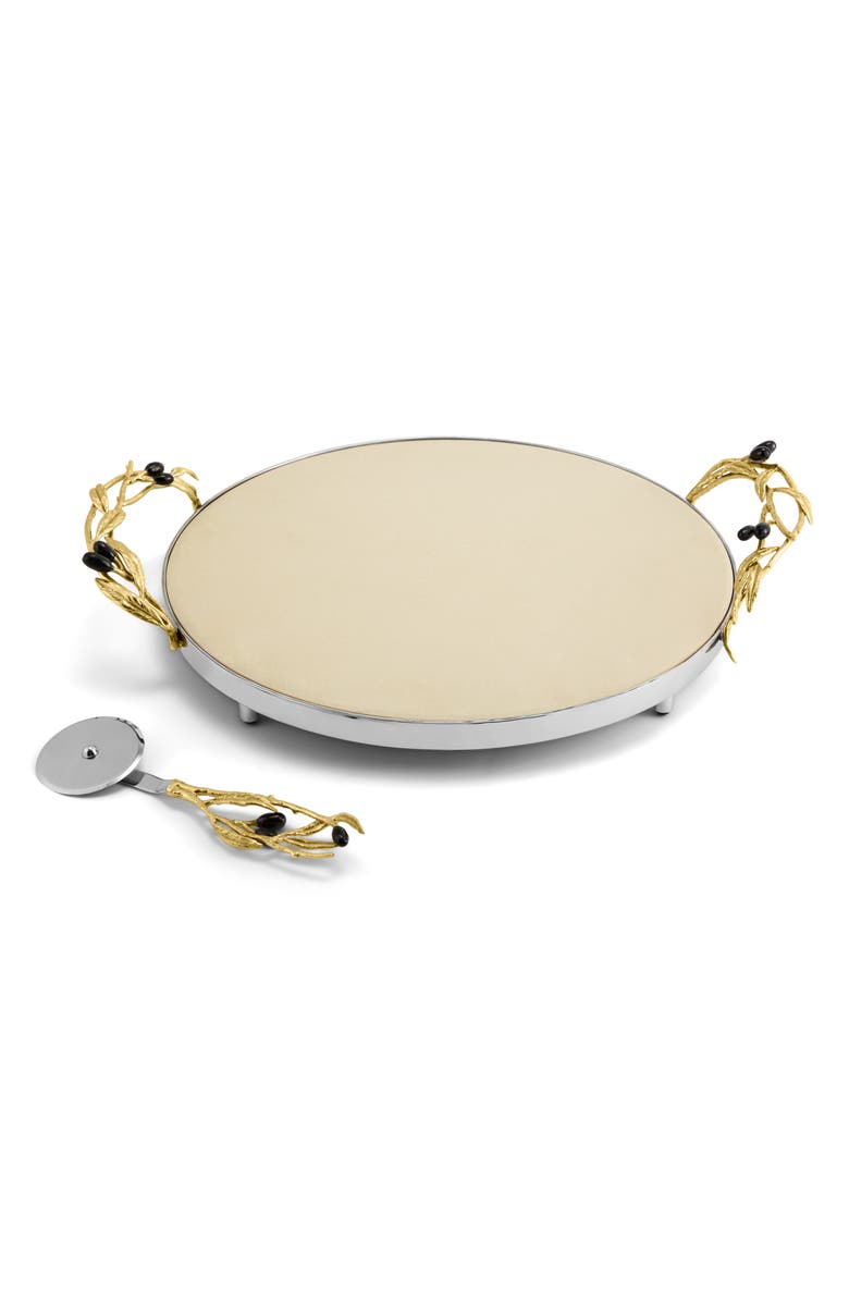 Michael Aram Olive Branch Pizza Stone & Cutter, Alternate, color, Gold