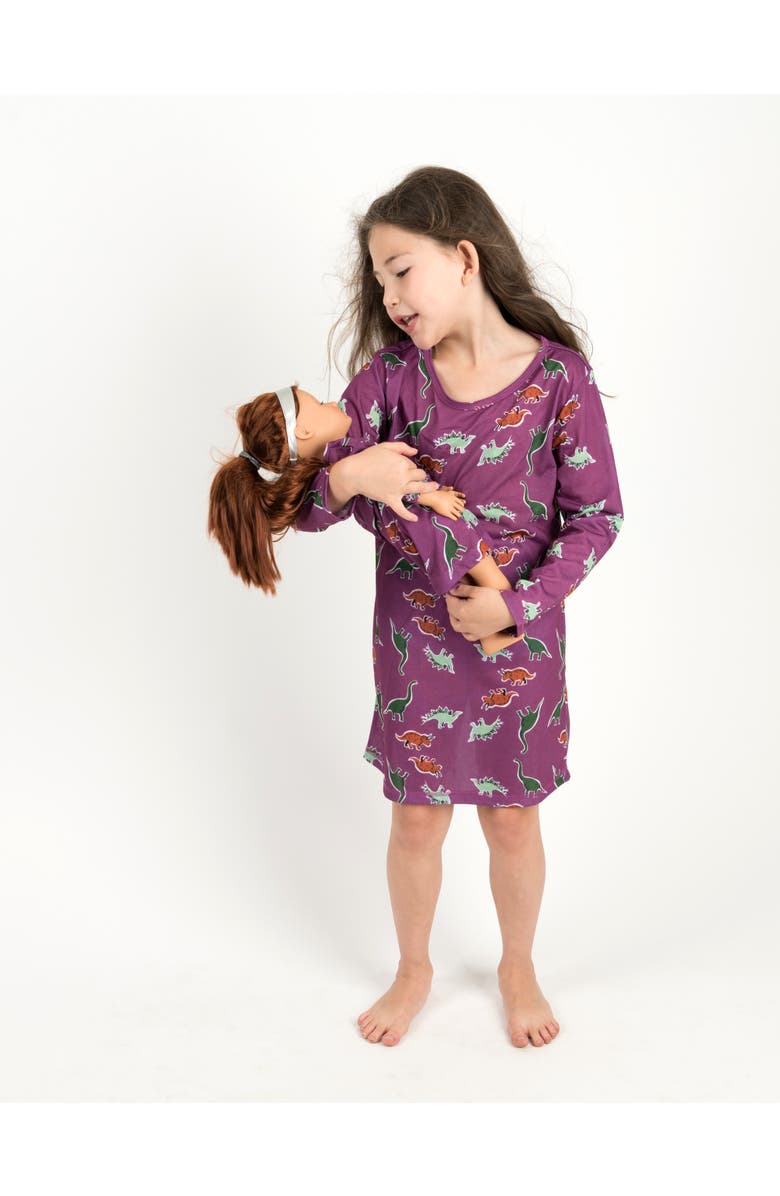 Leveret Girls Long Sleeve Nightgown with Matching Doll Nightgown, Printed Design, Alternate, color, Dinosaur