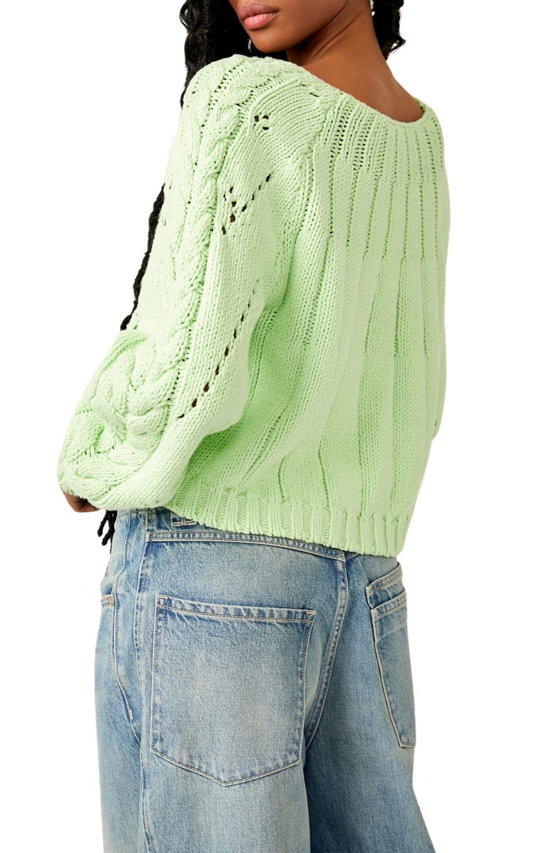 Free People Sandre Cable Stitch Pullover Sweater, Alternate, color, Green Light