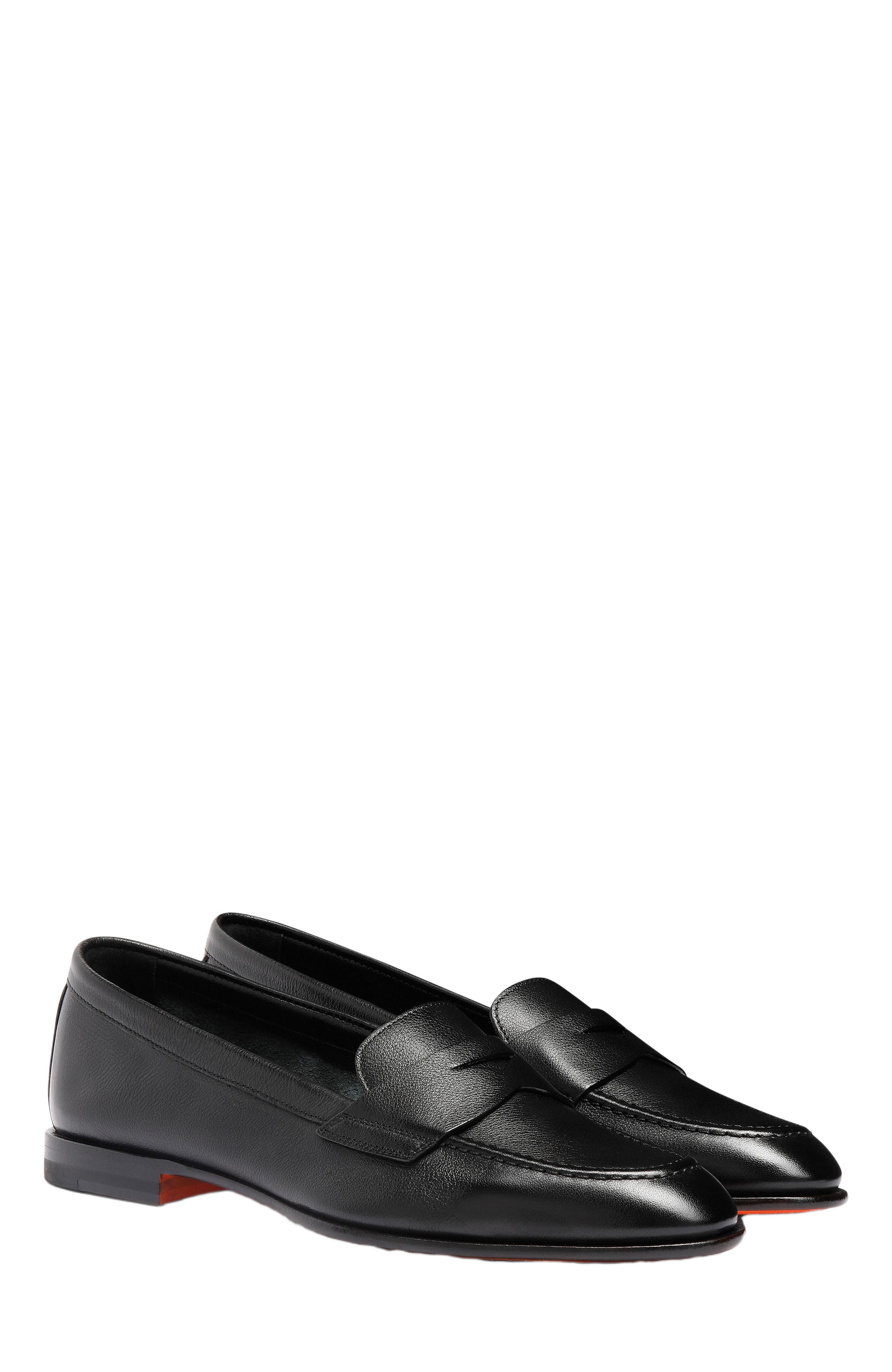 Santoni Leather Penny Loafer, Alternate, color, Black
