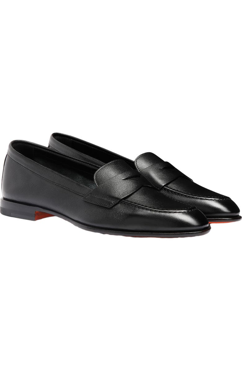Santoni Leather Penny Loafer, Alternate, color, Black