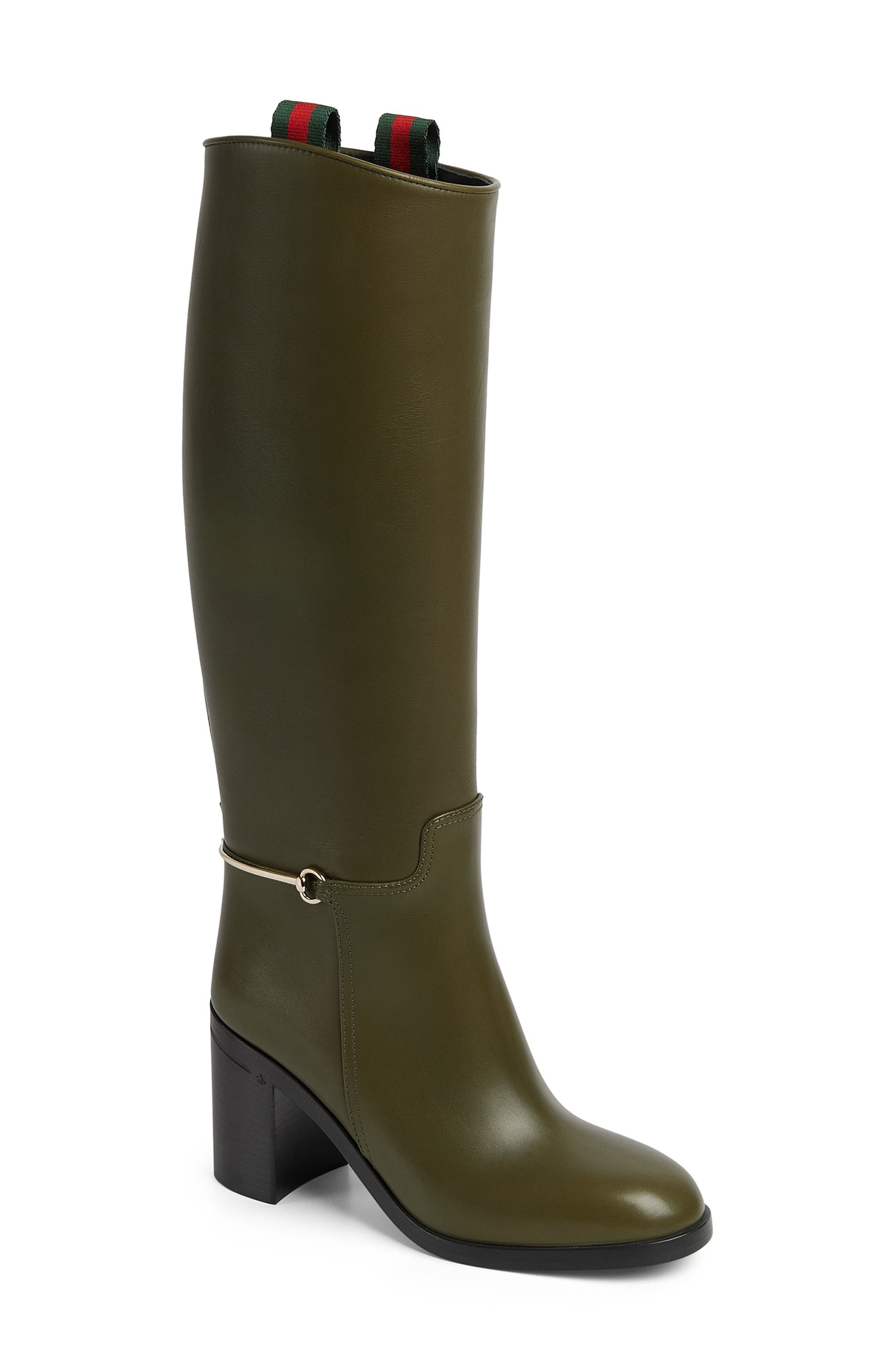 Gucci Horsebit Knee High Boot, Main, color, Dark Green