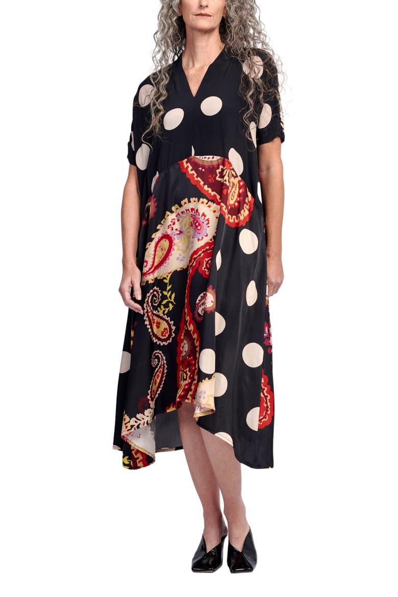 Fiesta mixed print V-neck midi dress, Main, color, Black Paisley Print