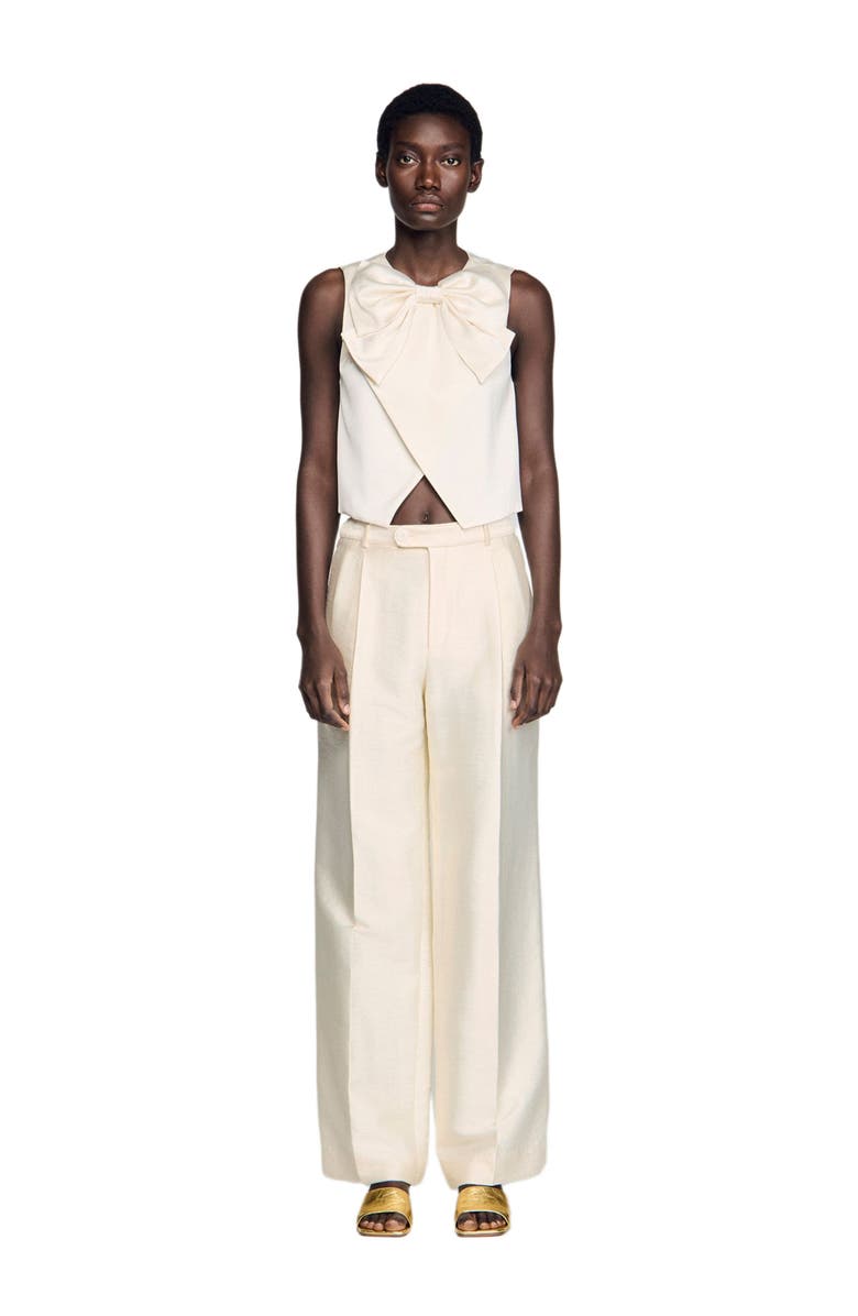 SANDRO Satin bow crop top, Alternate, color, Ecru