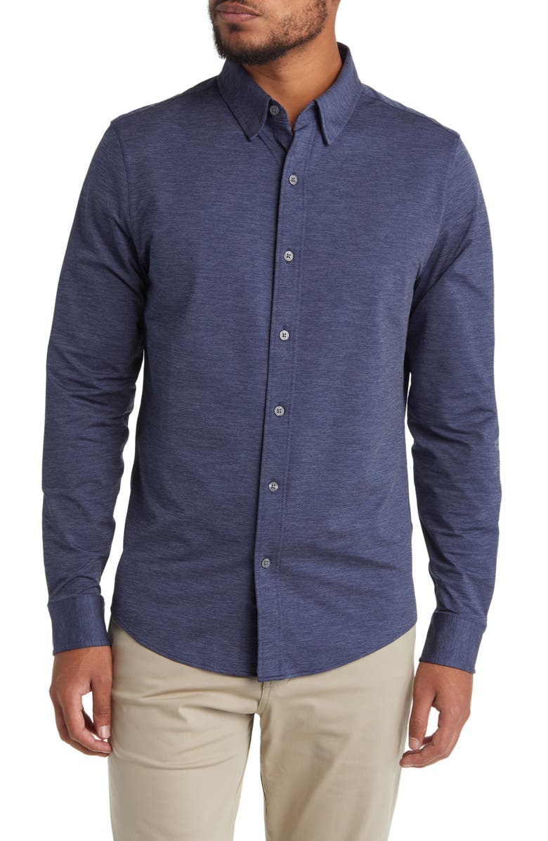 Rhone Commuter Slim Fit Button-Up Shirt, Main, color, Denim Blue Oxford