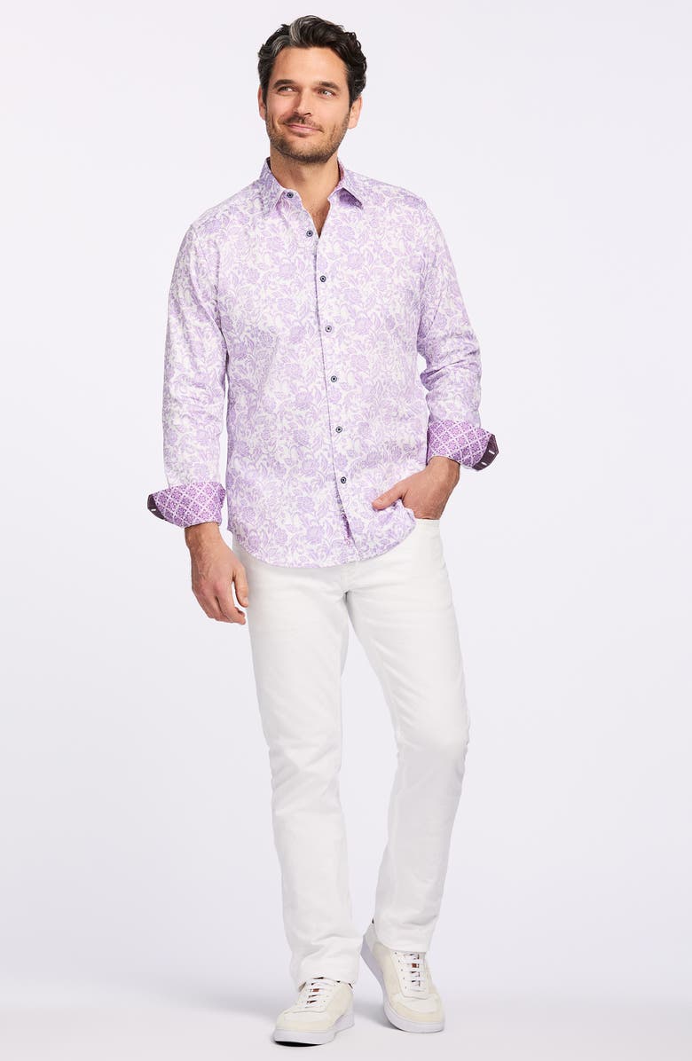 Robert Graham Caledon Cotton Button-Up Shirt, Alternate, color, Purple