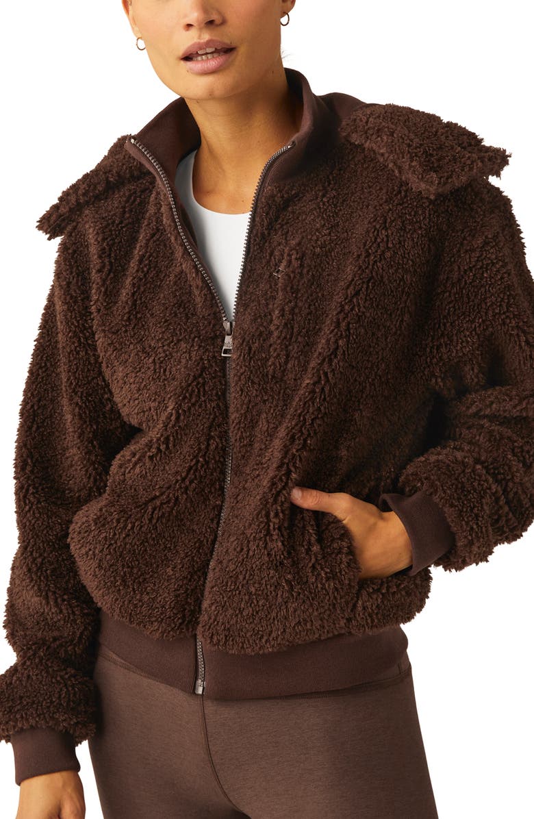 Beyond Yoga Adventure Faux Shearling Hoodie, Main, color, Espresso