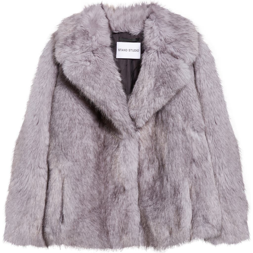 Stand Studio Valentina Short Coat In Pigeon Grey With Hidden Pockets In Gray
