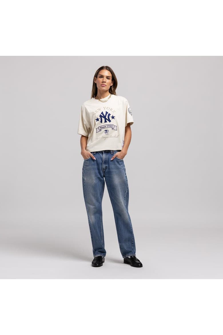 Women's Mitchell & Ness  Cream New York Yankees Cooperstown Yacht Rock Boxy Cropped T-Shirt, Main, color, Cream