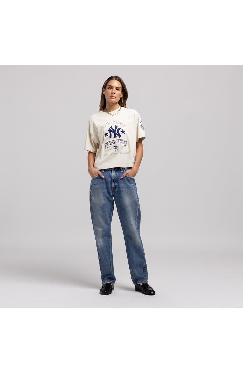 Mitchell & Ness Women's Mitchell & Ness  Cream New York Yankees Cooperstown Yacht Rock Boxy Cropped T-Shirt, Main, color, Cream