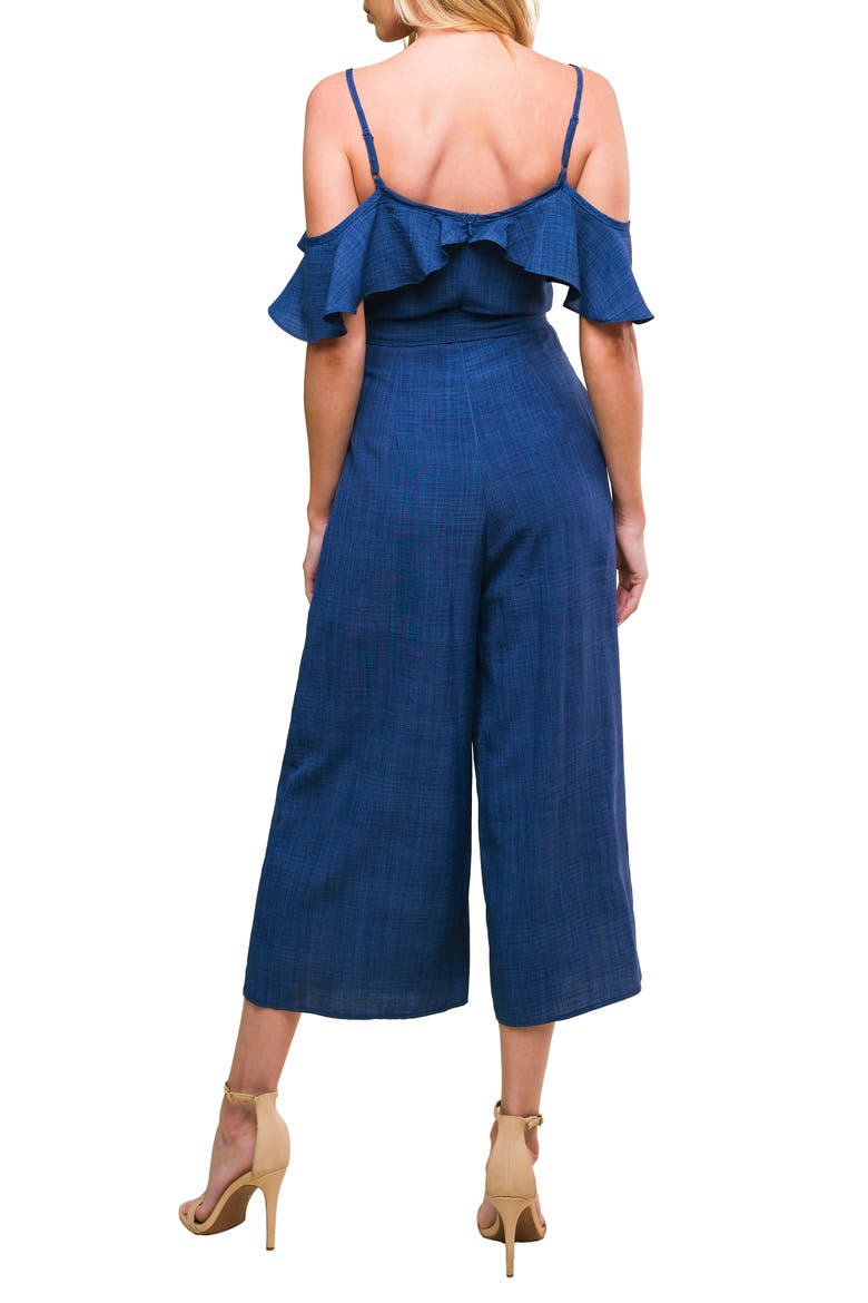 Cold Shoulder Crop Wide Leg Jumpsuit, Alternate, color, INDIGO