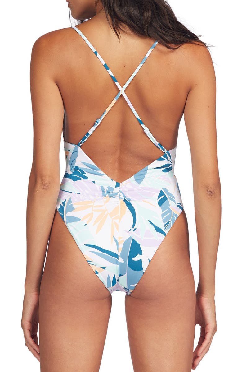 Roxy Beach Classic Stripe One-Piece Swimsuit, Alternate, color, Snow White Noumea Floral