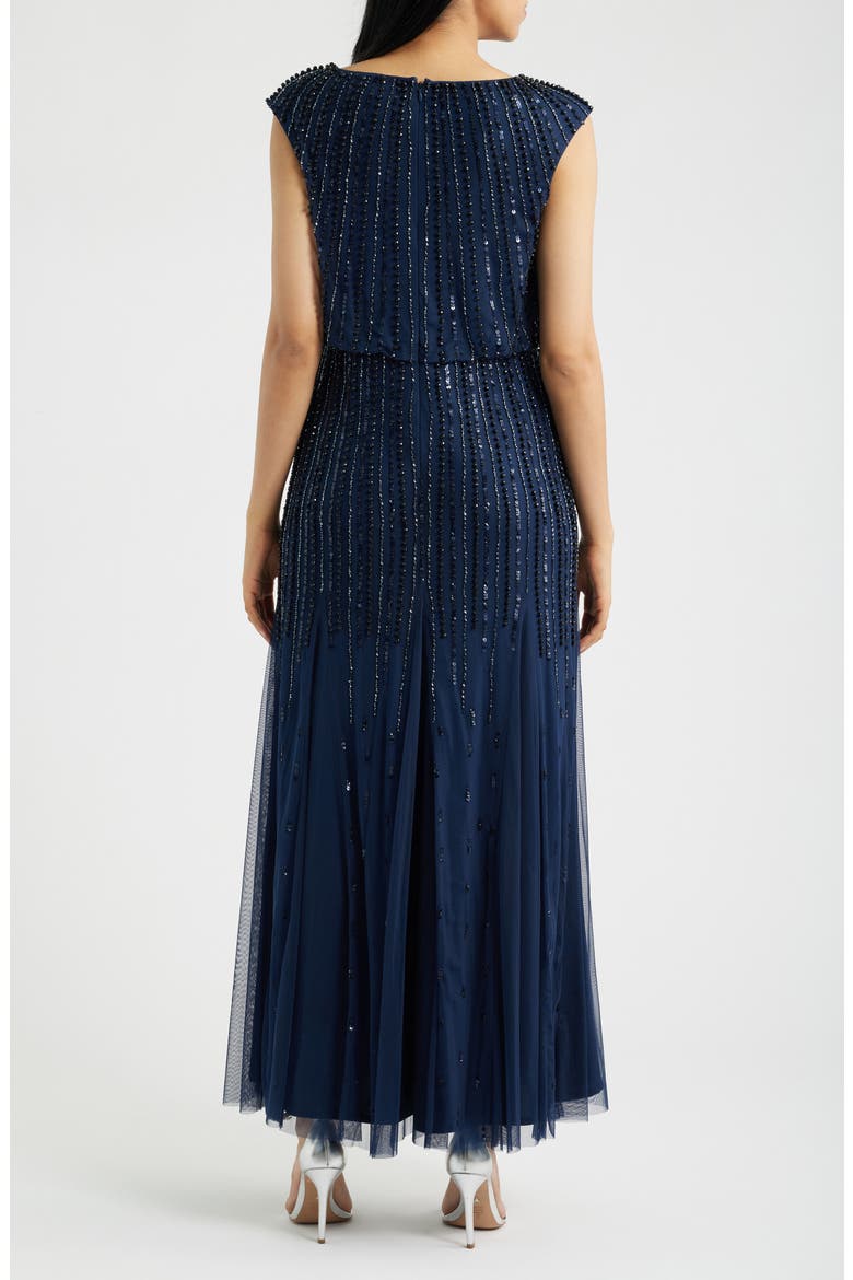 Beaded Blouson Gown, Alternate, color, SLATE 421