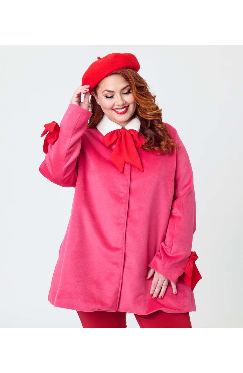 Unique Vintage Plus Size Bow Topper Coat, Alternate, color, Pink W/Bows