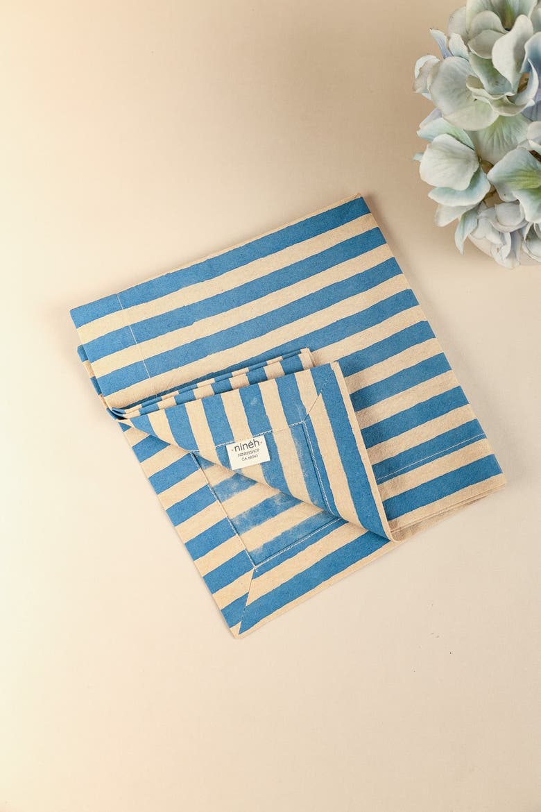 Oh! Stripes (Rose) Block Print Napkins, Set of 4, Alternate, color, Blue