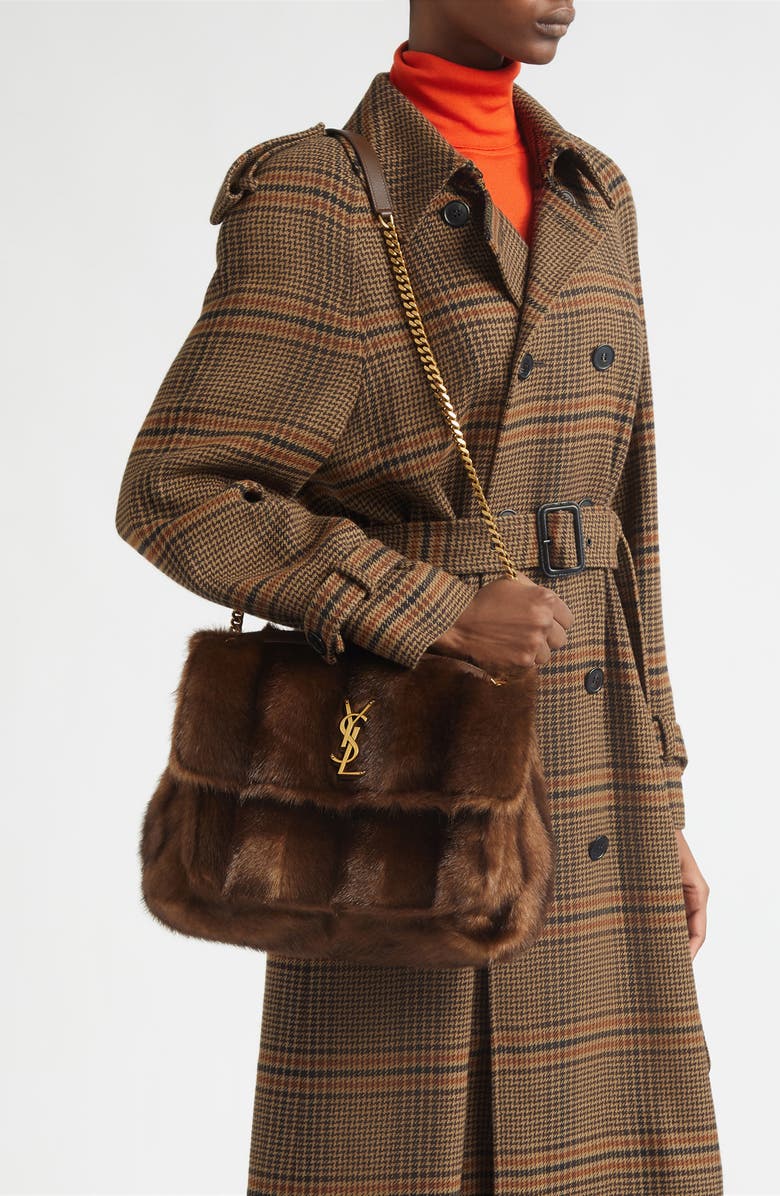 Saint Laurent Large Niki Faux Mink Shoulder Bag, Alternate, color, Espresso/ Gingerbread