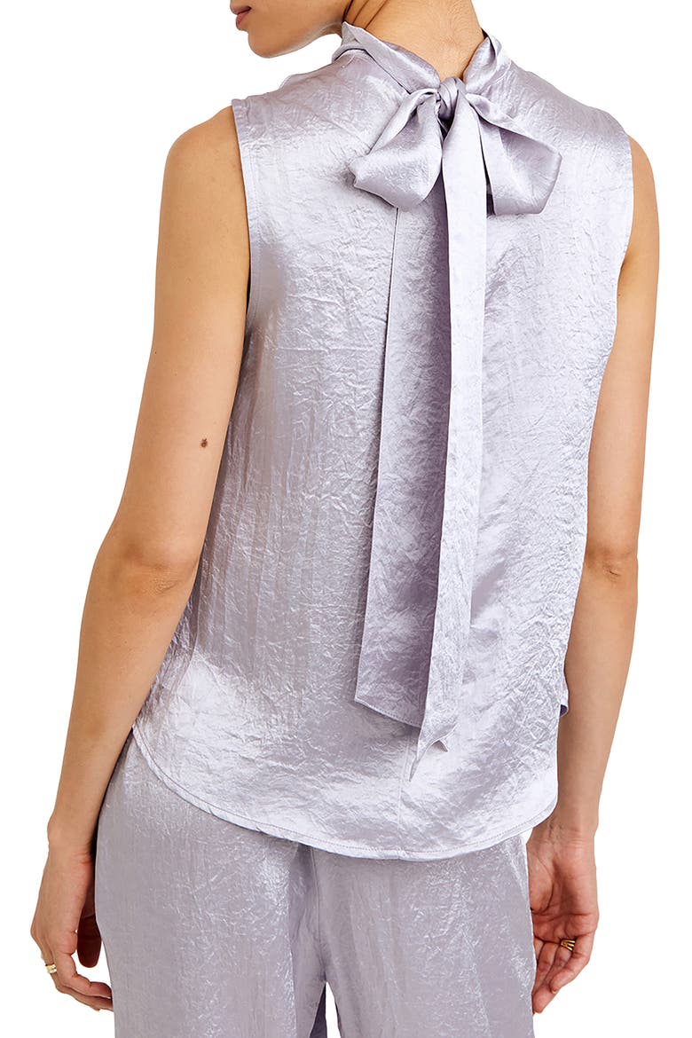 Tie Back Sleeveless Satin Top, Alternate, color, SILVER