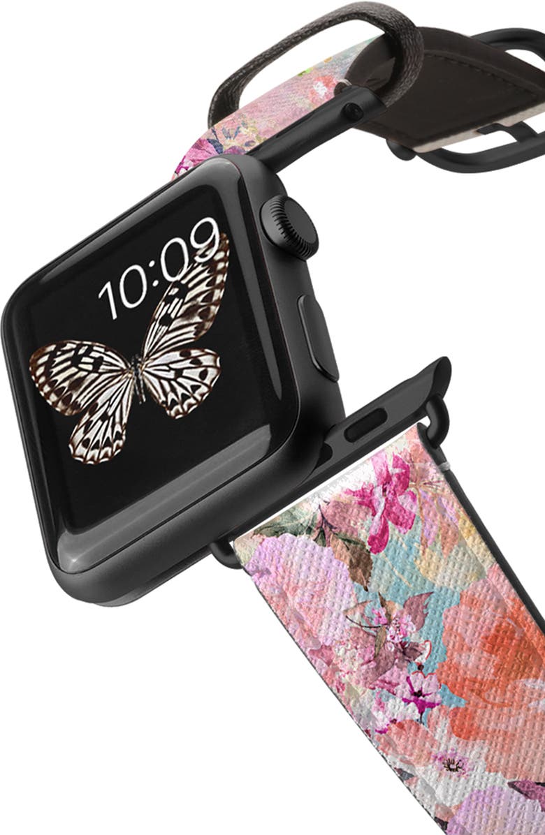 CASETiFY Romantic Watercolor Flowers Faux Leather Apple Watch<sup>®</sup> Watchband, Alternate, color, 
