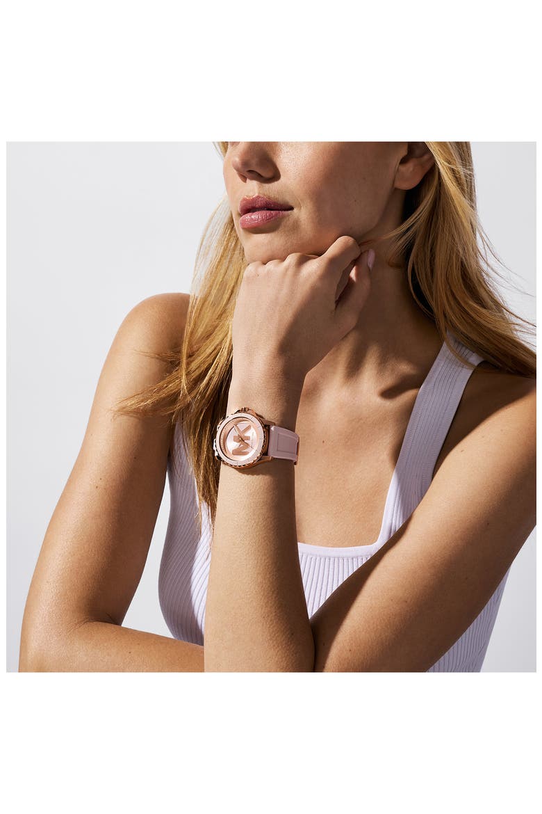 Everest Three-Hand Quartz Silicone Strap Watch, 40mm, Alternate, color, ROSE GOLD