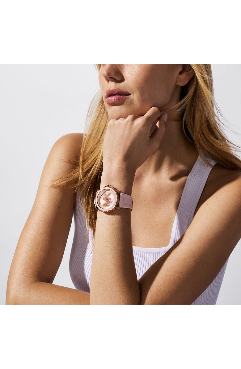 MICHAEL Michael Kors Everest Three-Hand Quartz Silicone Strap Watch, 40mm, Alternate, color, Rose Gold