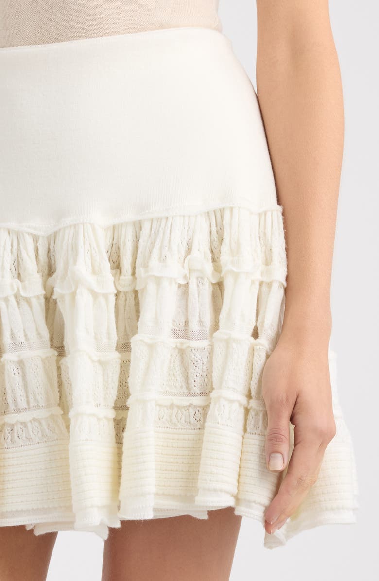 Alaïa Wool Blend Ruffle Sweater Skirt, Alternate, color, Blanc