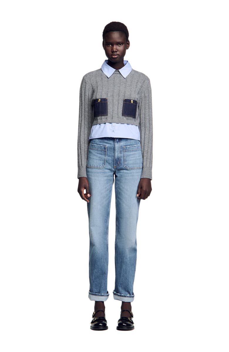 SANDRO Cropped wool and cashmere sweater, Main, color,