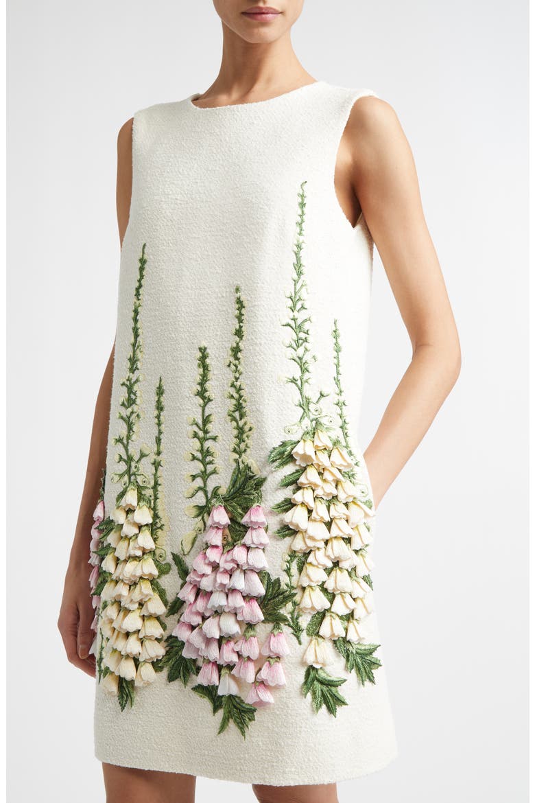 Floral Embroidered Tweed Dress, Alternate, color, IVORY