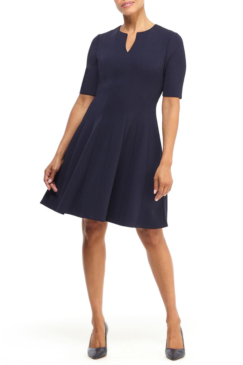 Notch Neck Fit & Flare Dress, Main, color, NAVY