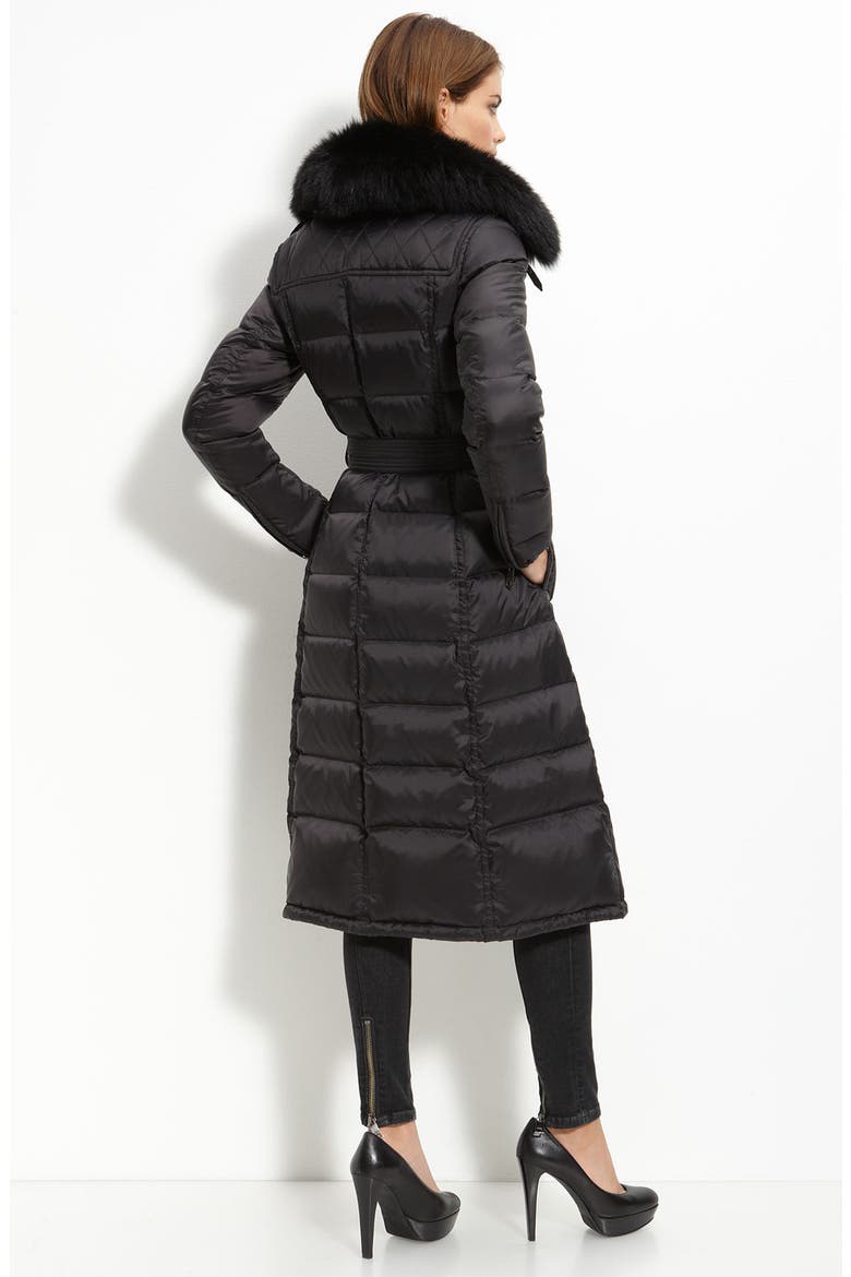 Down Coat with Genuine Fox Fur Trim, Alternate, color, BLACK