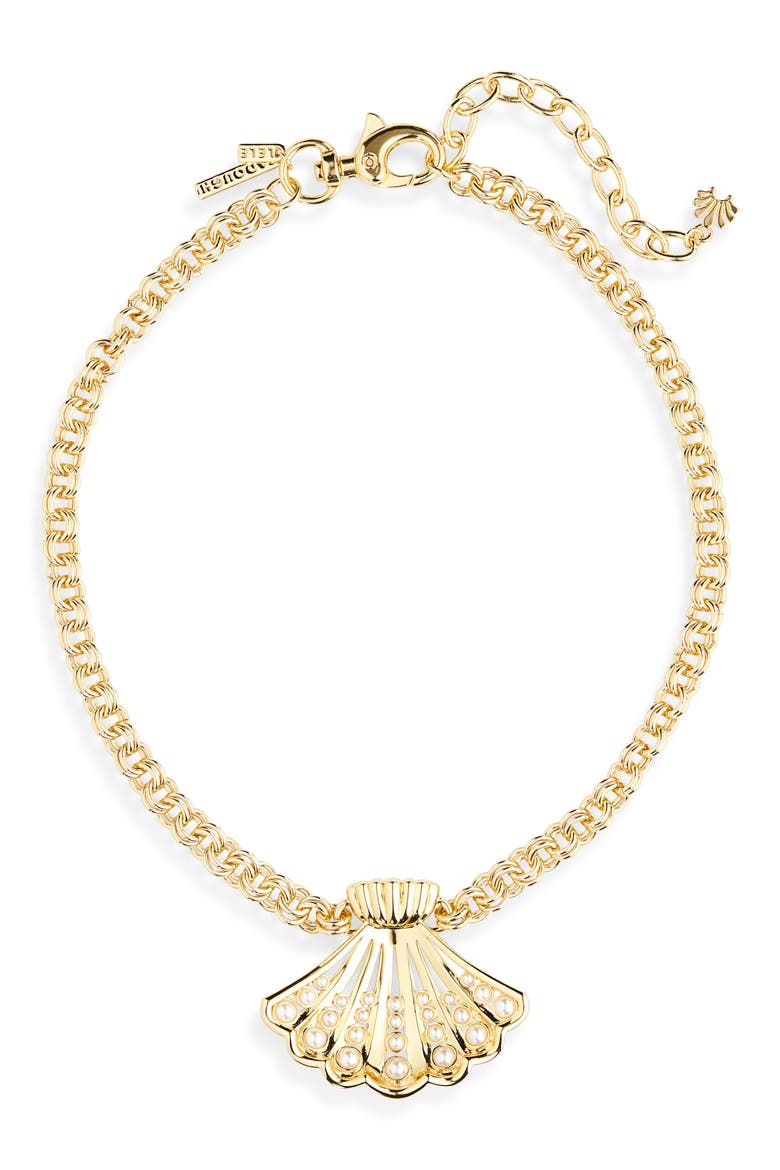 Fan Shell Collar Necklace, Main, color, GOLD