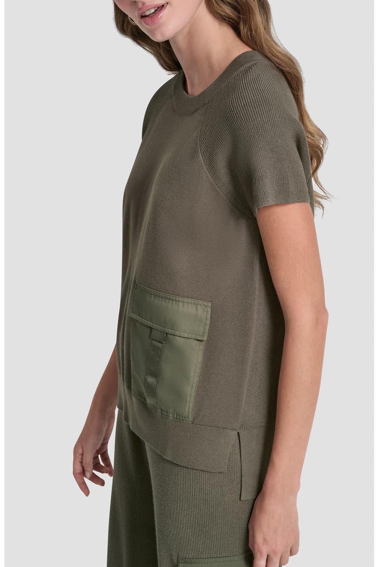 Satin Pocket Short Sleeve Sweater, Alternate, color, CITY TAUPE