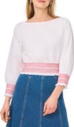 1.STATE Boat Neck Long Sleeve Smocked Top